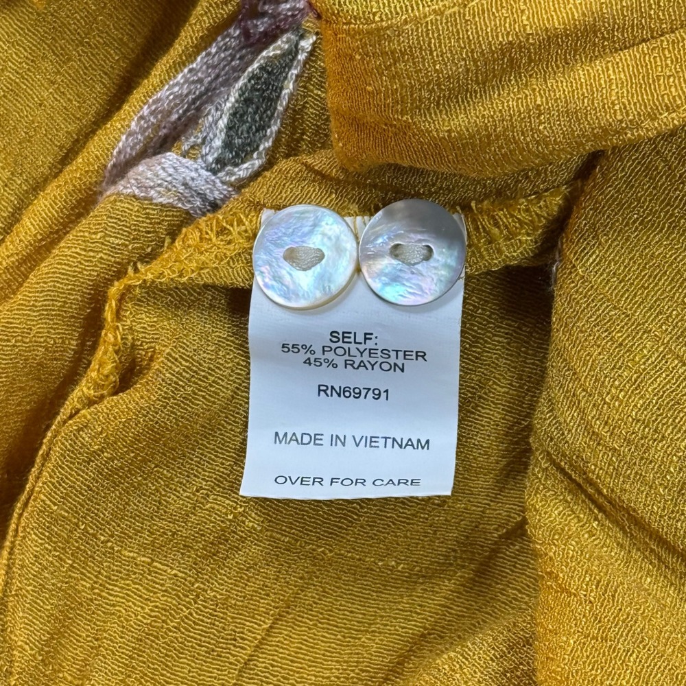 Fig & Flower 2X Mustard Yellow Embroidered Boho Blouse Floral Tunic Top Plus - Picture 6 of 7